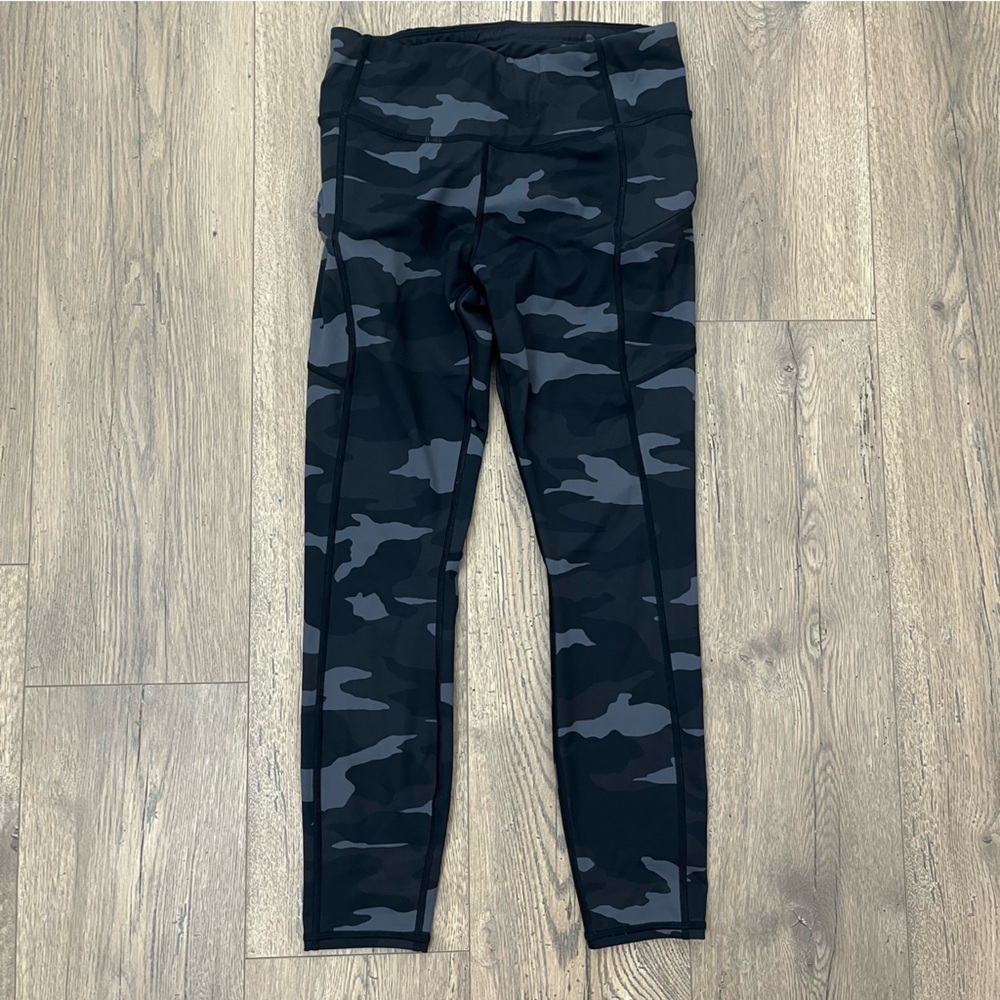 Athleta Leggings 7/8 Tight Black Gray High Rise Zipper Pockets Sz S